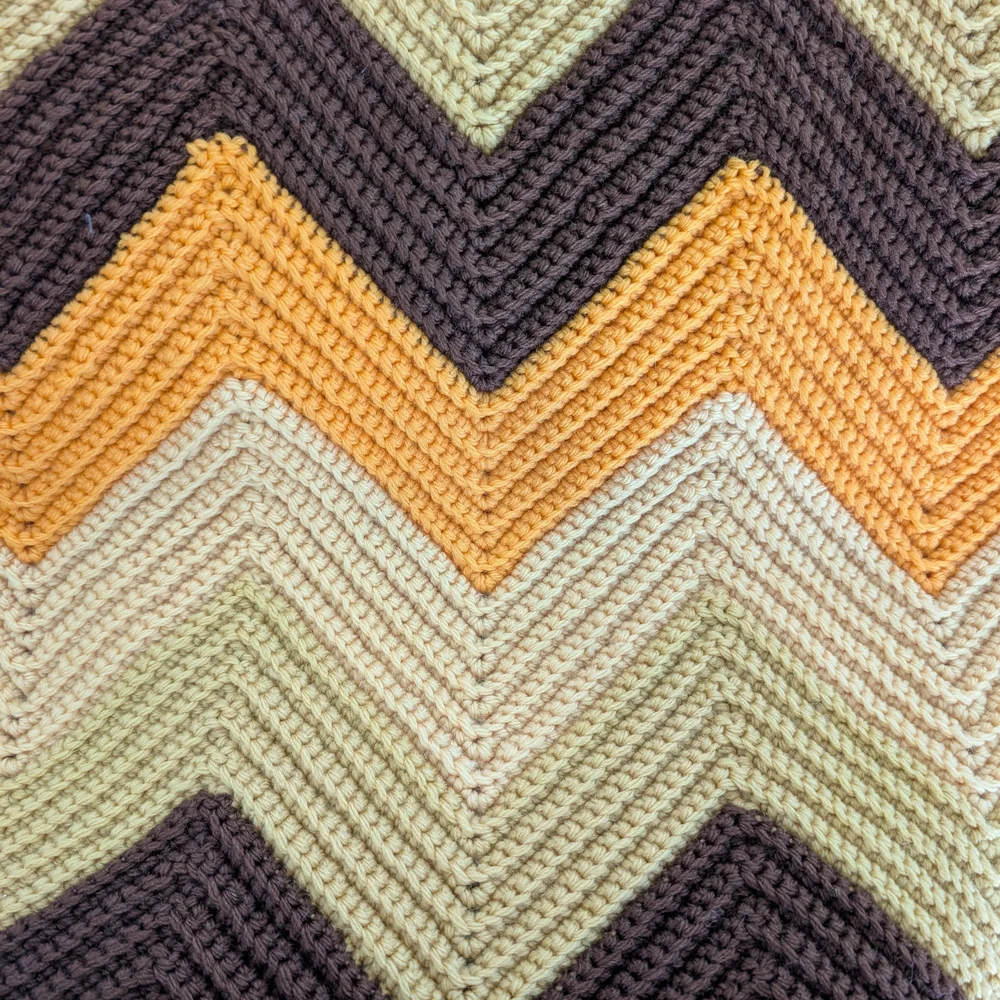 Handmade Crochet Chevron Afghan Blanket Retro 70s Earth Tones Orange Brown